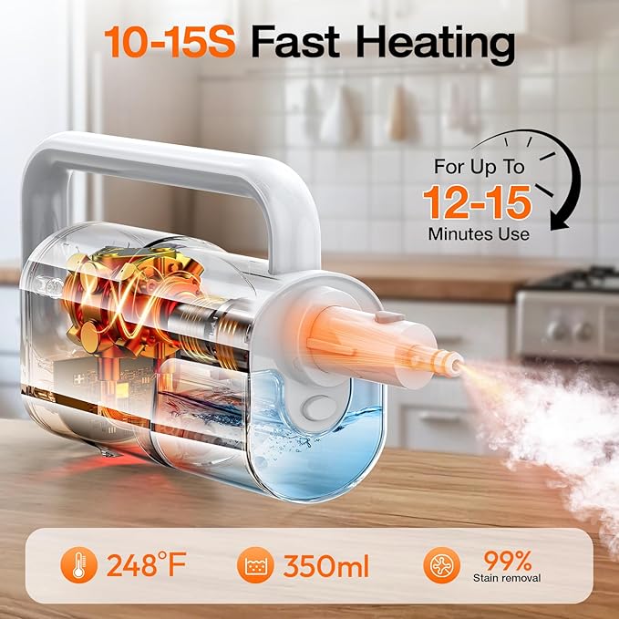ScrubWiz 10-in-1 Steam Cleaner, Steam Mop & Handheld Steam Cleaner, 350ml Water Tank, 10s Fast Heating, 2 Steam Modes, Portable Steamer for Kitchen, Floor, Tiles, Home, BBQ Grill, Ergonomic Handle