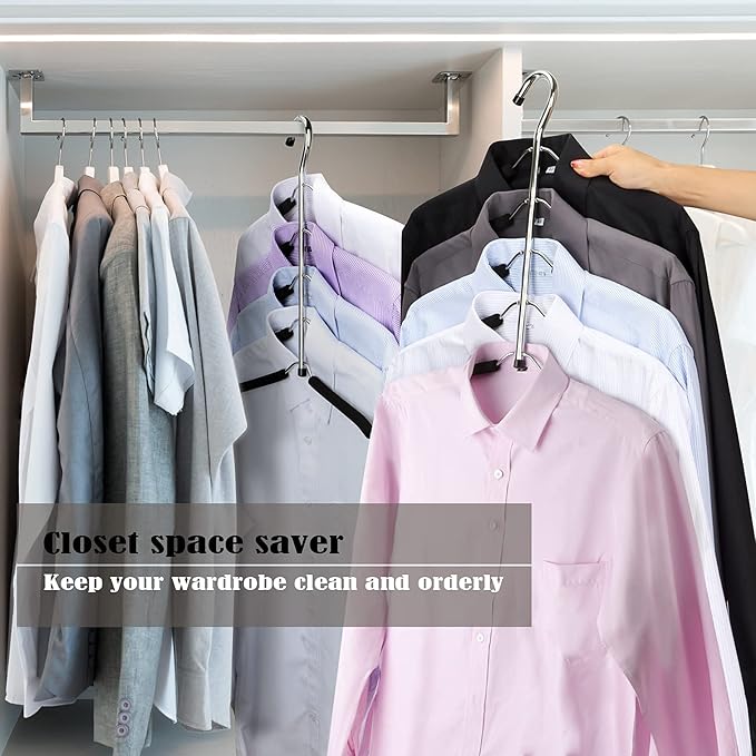 Hangers Space Saving Clothes Hanger 4 Packs Swing Arm Non Slip Padded Coat Hanger 5 Layers Heavy Duty Stainless Steel Sweater Shirt Hanger Closet Storage Organizer