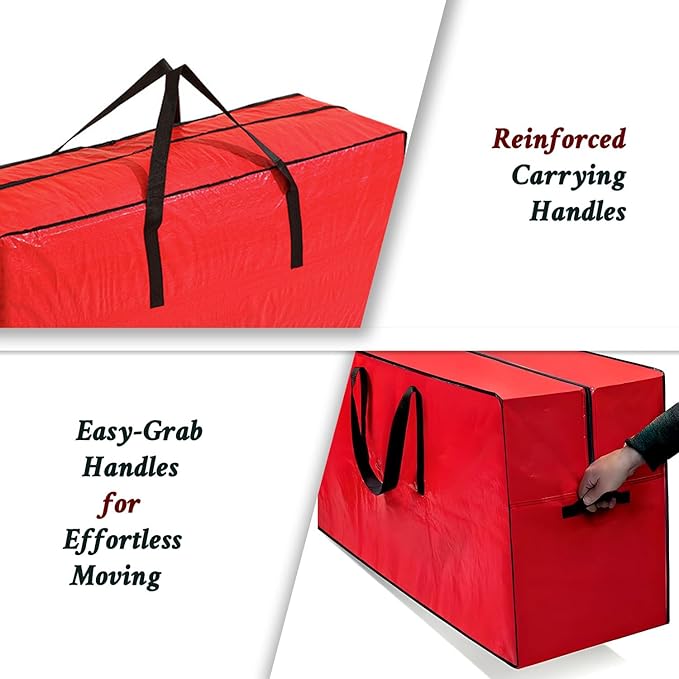 Christmas Tree Storage Bag with Double Zipper- Fits Up to 9 ft Holiday Xmas Disassembled Trees – Moisture Proof Protection for Holiday Decor,Red