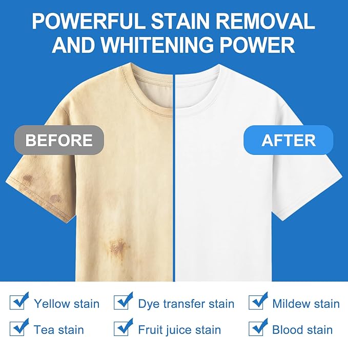 2-in-1 Whitening Laundry Detergent Sheets 40 Loads, Unscented Hypoallergenic Eco Laundry Bleach Sheets Apply for white clothes, Effectively Remove Yellowing & Greying, Safe for Sensitive Skin