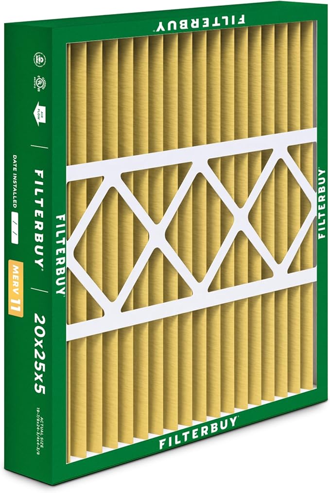 Filterbuy 20x25x5 Air Filter MERV 11 Superior Pet & Allergy Defense (2-Pack), Pleated HVAC AC Furnace Filters for Honeywell FC100A1037, Lennox X6673, and More (Actual Size: 19.88 x 24.75 x 4.38)
