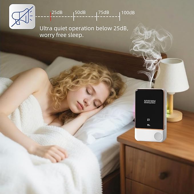 Waterless Essential Oil Diffuser for Home & Office Cordless Battery Operated Aroma Diffuser with 7 Mist Levels, Ultrasonic Air Freshener for Large Rooms Bedroom Bathroom Car Small & Portable