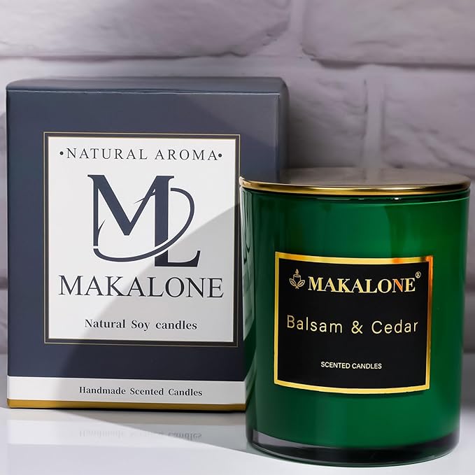 Balsam Fir & Cedarwood Scented Candles for Home-9oz Soy Wax Candle in Forest Green Jar,60H Long Lasting, Pine Forest Aromatherapy for Stress Relief,Meditation & Bathroom,Woodland Gifts for Men & Women