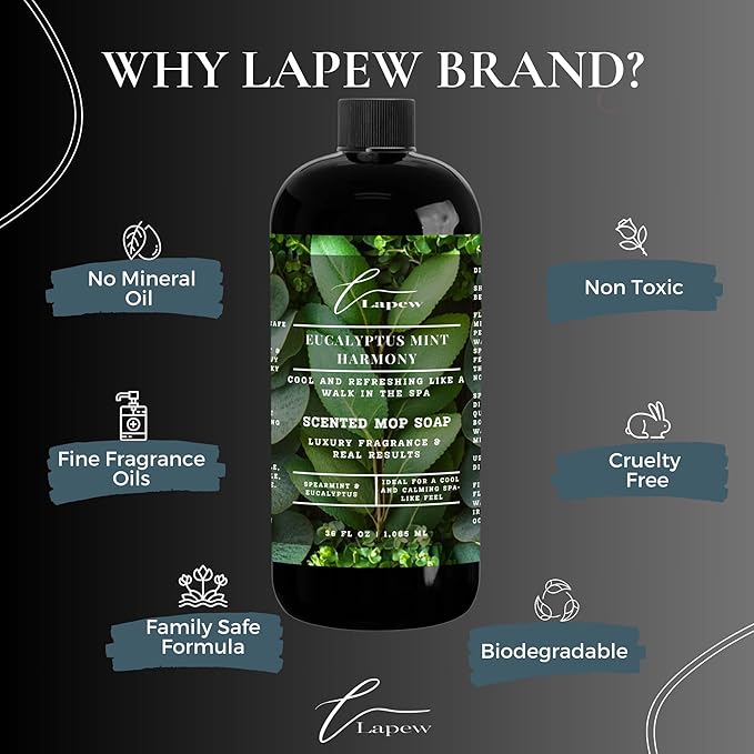 Lapew Eucalyptus Mint Harmony Scented Mop Soap Concentrate 36 oz | Premium Fragranced Floor Cleaner | Streak-Free | Hard Floor Cleaning Solution | Eco Friendly | Made in USA (Eucalyptus Spearmint)