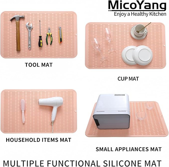 MicoYang Silicone Dish Drying Mat for Multiple Usage,Easy clean,Eco-friendly,Heat-resistant Silicone Mat for Kitchen Counter or Sink,Refrigerator or Drawer Liner Pink 3XL 28 inches x 18 inches