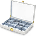 Oirlv White 12 Gird Luxury Leather Jewelry Organizer Tray with Clear Lid Lockable Jewelry Box Bangle Holder Box for Women (Blue Interior) 12 Grid
