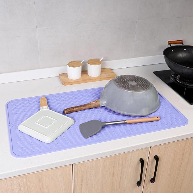 MicoYang Silicone Dish Drying Mat for Multiple Usage,Easy clean,Eco-friendly,Heat-resistant Silicone Mat for Kitchen Counter or Sink,Refrigerator or Drawer Liner Light Purple 4XL 32 inches x 18 inches