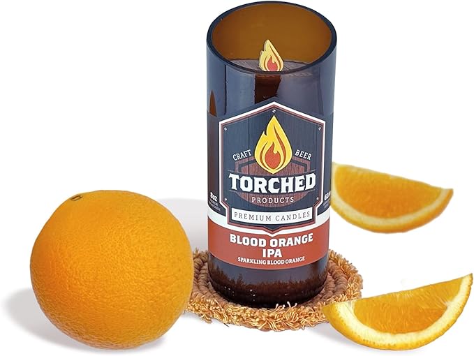 Torched Beer Scented Candles | Natural Soy Wax Candle | Blood Orange IPA Scent 8 oz | Makes a Great Gift for Men, Beer Lovers, and Collectors | Bar Man-Cave Decor and Accessories