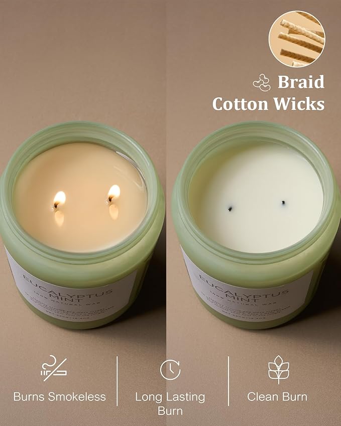 M&SENSE Eucalyptus & Mint Candles Home Scented, Natural Non Toxic Soy Candle, 19.4oz 110H Long Lasting Aromatherapy Candle for Stress Relief, Meditation, Spa, Relaxing Gifts for Men Women