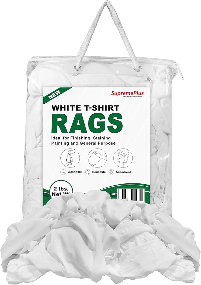 Premium White T-Shirt Cleaning Rags (2 lbs. Bag) – White Cotton Rags for Cleaning, Staining, Painting, Oil, Grease & Dust Removal – Shop Rags Bulk for Multipurpose use