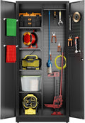 Aobabo Broom Closet Storage Cabinet, Lockable Garage Storage Cabinet for Home Garage, 71.41" H×31.53" W×15.74" D, Assembly Required, Black