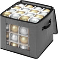 JY COOKMENT Christmas Ornament Storage Box with Adjustable Dividers, Premium Holiday Ornaments Storage Container Bin with Zippered Top for Xmas Decorations (64-3" Balls, Gray, Without Tray)