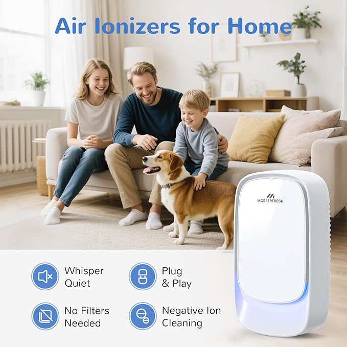Morrerfresh Cat Litter Deodorizer – 99% Odor Eliminator for Strong Pet Odors, Plug In Negative Ion Air Purifier for Litter Box, Home, Kitchen, Bathroom, Ozone-Free & Quiet Portable (Unscented)