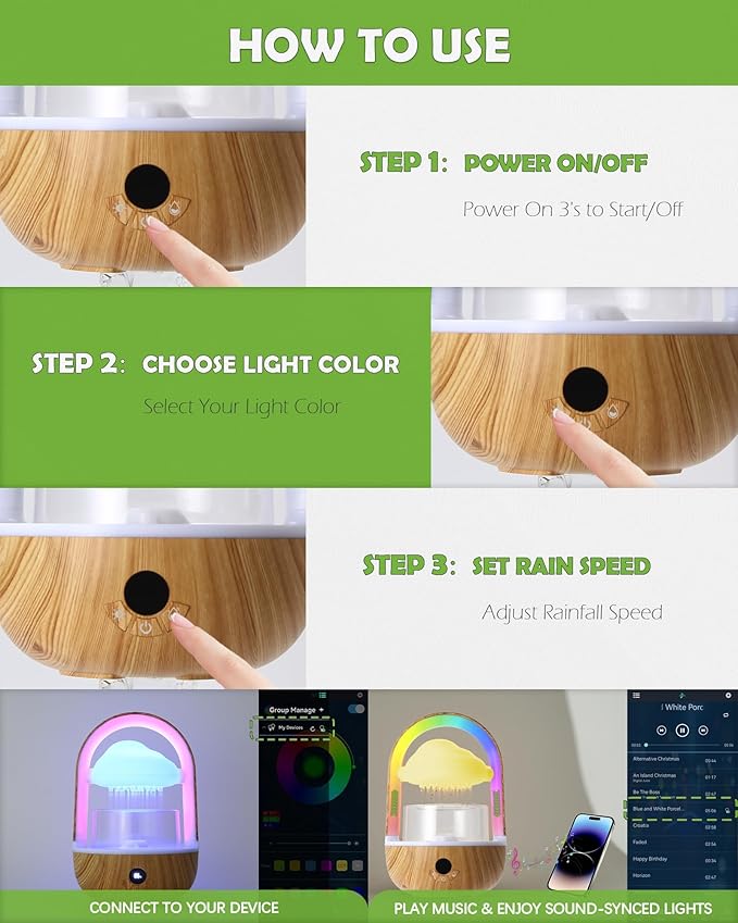 Aromatherapy Essential Oil Diffuser Rainbow Rain Cloud Humidifier Water Drip Mushroom Diffuser with Running Lights & Rain Sounds for Sleeping - Tabletop Water Fountain & Night Light
