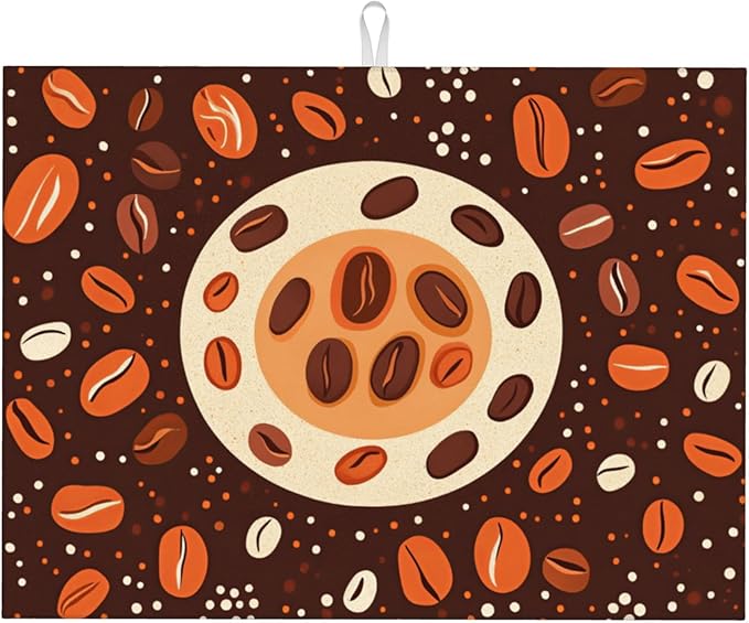 Coffee Beans Dish Drying Mat for Kitchen Counter Microfiber Super Absorbent Non-Slip Dish Drying Pad for Countertops Dishes Utensils Stylish Quick-Dry Machine Washable 18x24 Inch