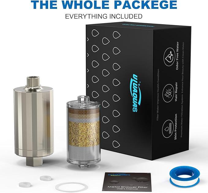ALL METAL Shower Head Filter – KDF 55 Shower Filter Vitamin C E&A for Hard Water, High Pressure Universal Shower Water Filters to Reduce Toxic Chemicals, Chlorine and Heavy Metals,Brushed Nickel