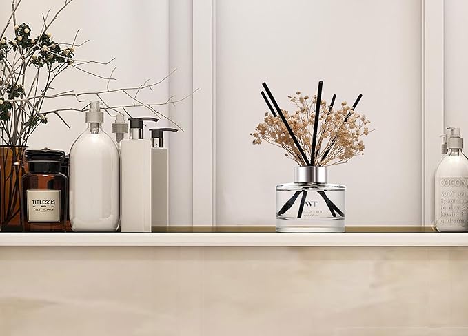 WEALD TRIBE Flower Reed Diffuser Set Vanilla Cinnamon Scent for Bathroom Accessories Shelf Decor & Air Fresheners, Fresh Air Sticks Defusers with 5.1 fl oz Essential Oils, House Office Decor & Gifts