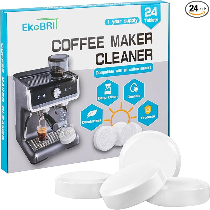 EKoBRIT Coffee Machine Descaler & Cleaner Tablets – 24 Count, Compatible with Nespresso, Keurig, Ninja, Breville, De’Longhi, Miele & More, Coffee Maker Cleaning Tabs for Drip & Espresso Machines