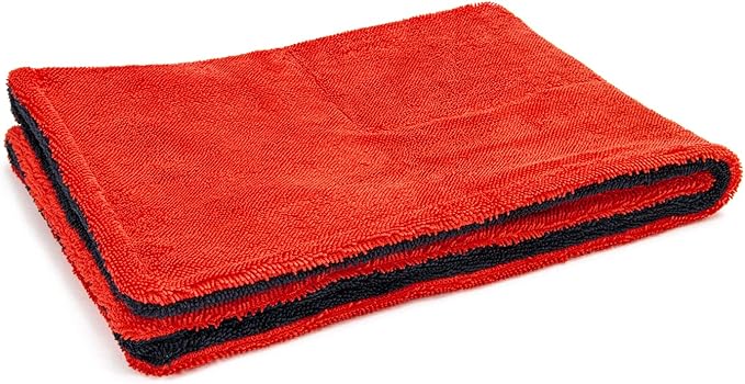 Autofiber Dreadnought Max Triple Layer Microfiber Car Drying Towel, Twist Pile and 1400GSM - Pack of 1, Red/Black (20 inch x 30 inch)