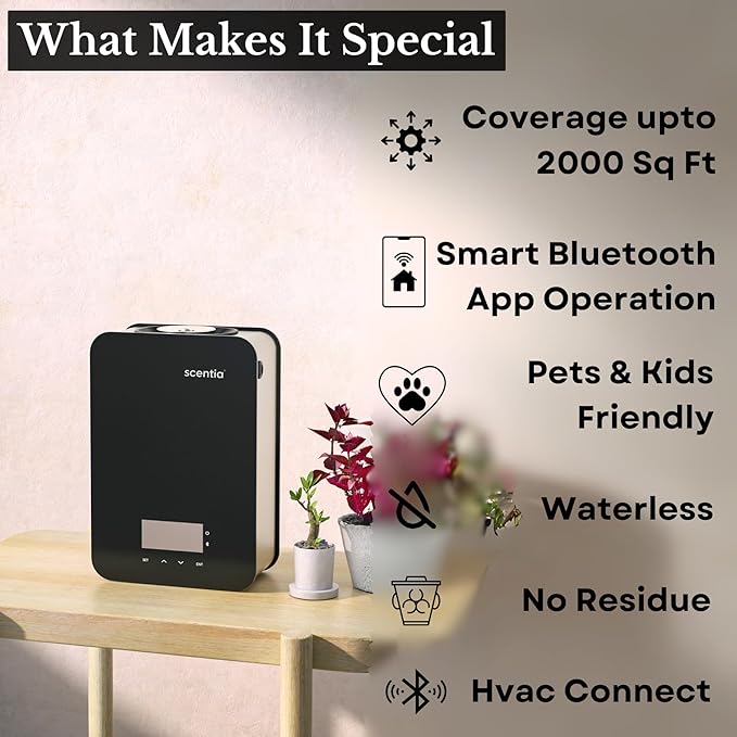Smart Bluetooth HVAC System with App Control Scent Diffuser | Waterless Diffuser for Home, Office, Large Room, Studio, Yoga,| Coverage Upto 2000 Sq.ft | Scentia CASA SC 2000 Black