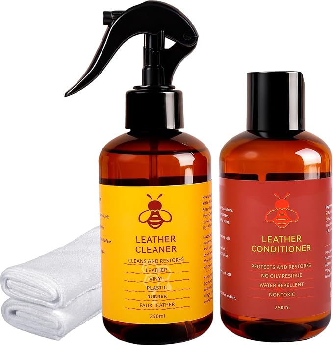 FAVIRZCE Leather Cleaner and Conditioner for Couch: Complete 2-Step Care Set for Car Interior Furniture Sofa Shoes Bags & Jackets - Restores Dry Cracked Faded & Scratched Leather