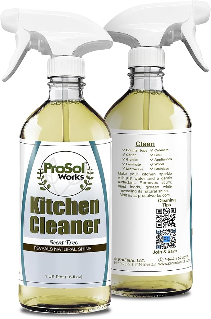 PROSOL WORKS Kitchen Cleaner 16 oz - Daily Cleaning Spray for Countertops, Sink, Cabinets, Appliances, & Stainless Steel Cleaner Revealing Natural Shine & Refreshing Scent - Safe on All Surface