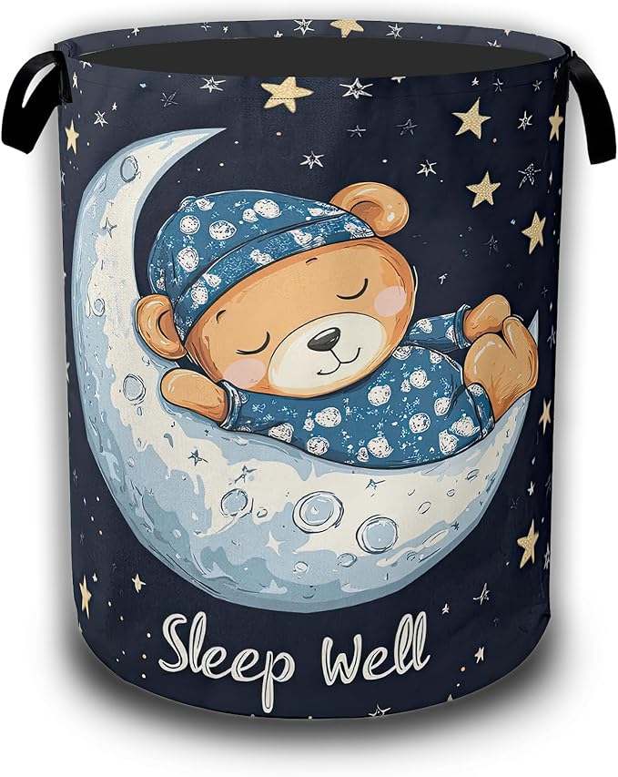 Cute Bear Doll Laundry Hamper,Sleep Well Laundry Baskets,Waterproof Oxford Cloth Toy Storage for Bedroom,Bathroom,Nursery,16x20.8 Inch