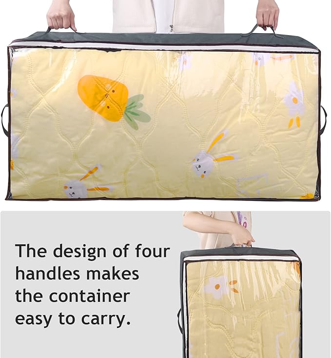 90L Under Bed Storage Containers, 6 Pack Underbed Closet Storage Organizer System, Moving Bags with Clear Window and Reinforced Handles for Bedding Pillows Blanket Clothes Wardrobe Bedroom