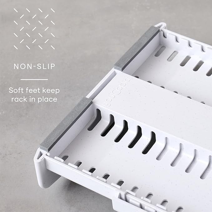 YouCopia StoreMore Expandable Pan and Lid Rack with Steel Wires, 12.5"-22" Wide Adjustable Pan Organizer for Kitchen Cabinet Storage, Premium Edition