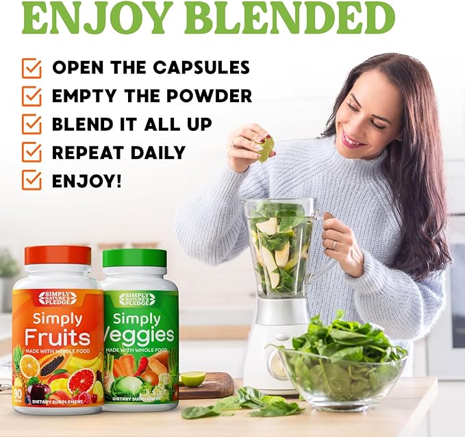 Simply Nature's Pledge - Packed with Over 40 Different Fruits & Vegetables - Made with Whole Food Superfoods - with High Beta Carotene – 100% Soy Free - 90 Count (Pack of 2)