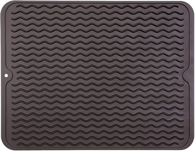 MicoYang Silicone Dish Drying Mat for Multiple Usage,Easy clean,Eco-friendly,Heat-resistant Silicone Mat for Kitchen Counter or Sink,Refrigerator or drawer liner Coffee L 16 inches x 12 inches