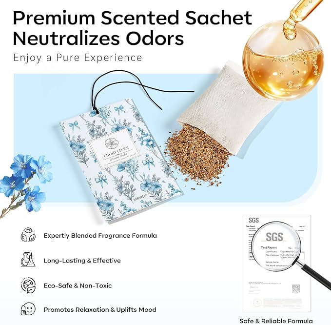 MYARO 20 Packs Fresh Linen Sachets for Drawer and Closet, Long-Lasting Sachets Bags Air Freshener Fresh Scents, Potpourri Bags Home Fragrance for Lover