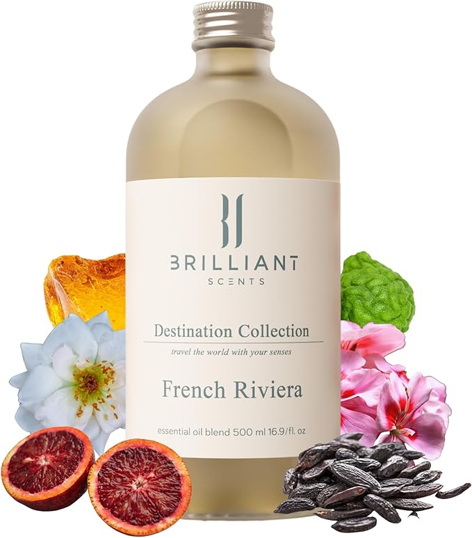 Brilliant Scents French Riviera Fragrance Oil 500ml - Premium Diffuser Oil for Home, Office, Hotels - Long Lasting, Plant-Based, Meets IFRA Standards, USA-Made - Blood Orange, Jasmine, Tonka Bean