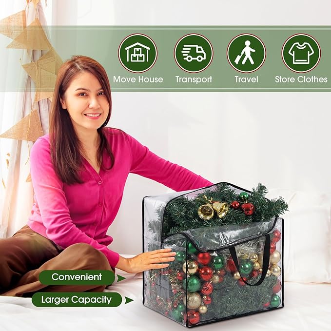 5 Pack Christmas Storage Bags, 7.5 Ft Christmas Tree Large Bag and 4 Garland Wreath Containers Packing Tote Moving Bags with Handle Zipper Heavy Duty for Artificial Xmas Tree Wreath Garland