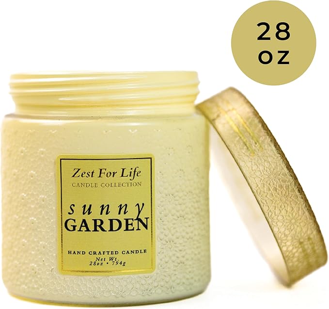 A Cheerful Giver - 28oz Large Scented Candle Jar with Lid- Zest for Life - 130 Hours of Burn Time, Gift for Women (Large, Sunny Garden)
