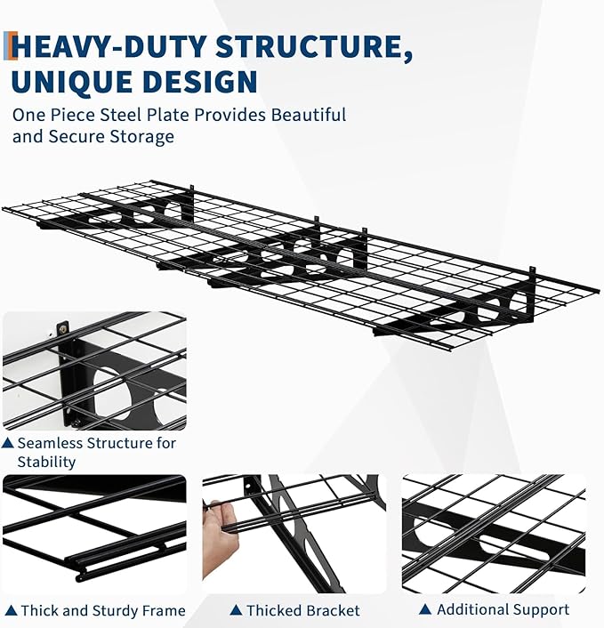 ExploreHorizon 2 Pack 2x6 FT Garage Shelves Wall Mounted,1600 LBS Heavy Duty Wall Shelf with Adjustable Distance,for Garage,Kitchen Laundry,Shopping Mall and Tool Room,Black