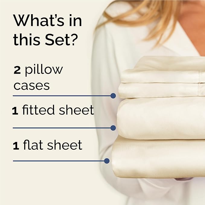 Twin XL 4 Piece Sheet Set - Comfy Breathable & Cooling - Ultra-Soft Hotel Luxury Bedding Set w/ 8-16 Inch Deep Pockets - 1 Flat & 1 Fitted Sheet & 2 Pillowcases - Wrinkle Free & Easy Care - Off White