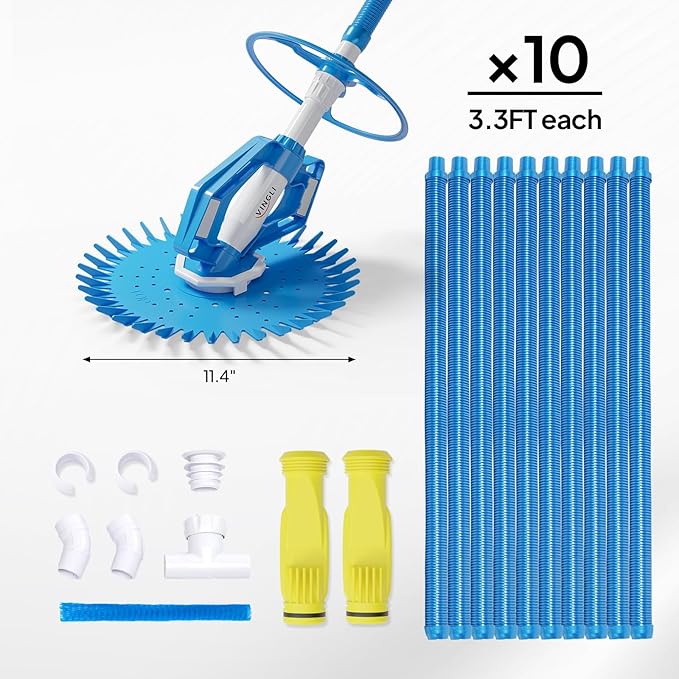 VINGLI Pool Vacuum Cleaner Automatic Sweeper Swimming Pool Creepy Crawler Vacuum with 33FT Hoses (Light Blue&White)