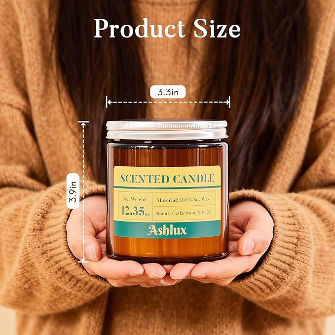 Sage and Cedar Candle for Cleansing,12.35oz Scented Candles with 8% Essential Oils,70 Hour Burn Time Soy Wax Candles for Home Decor,Reading,Jar Candle Gifts for Men and Women