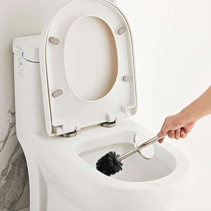 Brushed Nickel Toilet Brush and Holder Set - Stainless Steel Toilet Bowl Scrubber with Replaceable Head & Splash Guard