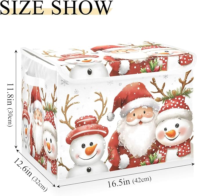 Bolaz Storage Bins with Lids and Handles,Christmas Snowman Storage Box Storage Basket with Cover Collapsible Organizer Containers for Home Closet, Shelves