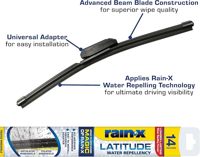 Rain-X 5079272-2 Latitude 2-In-1 Water Repellent Wiper Blades, 14 Inch Windshield Wipers (Pack Of 1), Automotive Replacement Windshield Wiper Blades With Patented Rain-X Water Repellency Formula