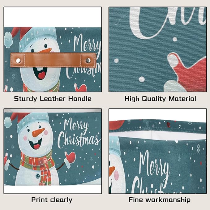 Storage Baskets Bin, Christmas Winter Snowman Collapsible Canvas Fabric Storage Bin Decorative Baskets Toy Organizer Rectangle Storage Boxes with Handles for Home Shelves Nursery, J-022