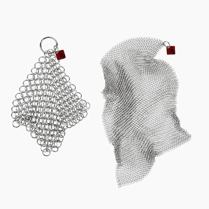 Knapp Made Cast Iron Chainmail Scrubber Kitchen Set - 4" and 7" Sizes. Premium Stainless Steel Cleaner for Your Finest Pots, Pans, and Kitchenware