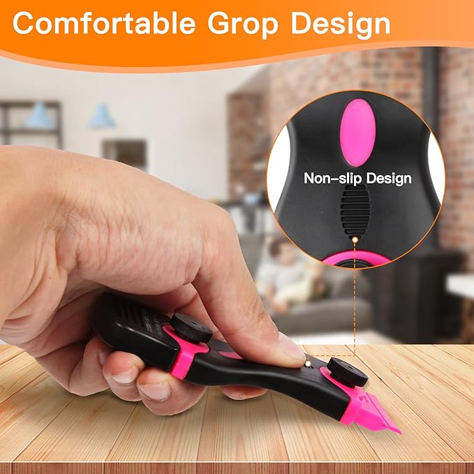 Razor Blade Scraper Tool, Cleaning Scraper Tool with 20Pcs Metal & Plastic Razor Blades, Multi-Purpose Razor Glass Scraper for Windows,Decals,Stickers,Labels,Adhesive,Cooktop,Paint Removal, Pink