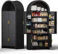 71" Tall Arched Pantry Cabinet, Arched Fluted Kitchen Storage Cabinet with Doors and Adjustable Shelves, Modern Black Cupboard Organizer for Kitchen, Dining Room, Living Room