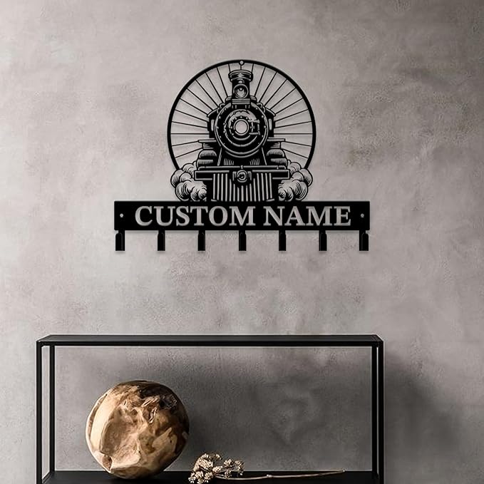 Personalized Train Metal Keys Hooks,Custom Name Metal Train Keys Hooks,Black Metal Train Wall Home Storage Decorative Keys Hooks,Key Holder Hooks for Wall (Style K)