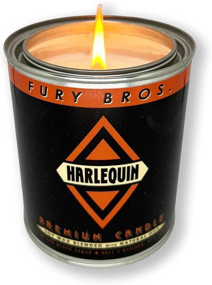 Fury Bros. Scented Candles for Men | Harlequin | Absinthe & Black Cedar | Natural Soy Wax | Hand-Poured in The USA | Long 70-80 Hour Burn (12.5 oz) | Vintage-Inspired Tin Design | Dad Home Gift