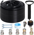 Zejoot 150FT Sewer Jetter Kit for Pressure Washer, 5800PSI Drain Cleaner Hose 1/4 Inch NPT Corner with 4 Sewer Jetting Nozzles，Waterproof Tape，Pearl Corsage Pin，Handle Strap & 2 Spanners (Black)