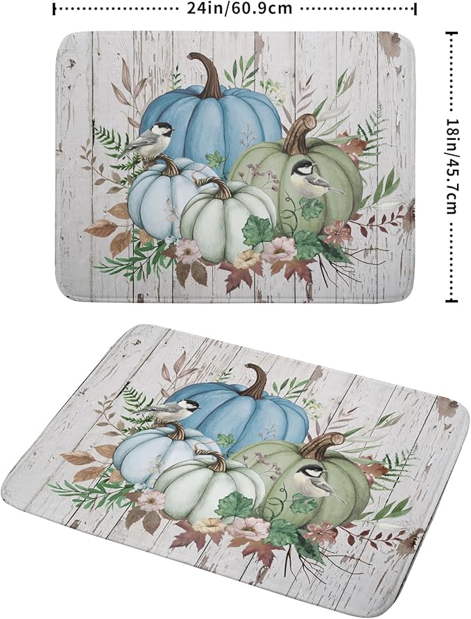 Fall Blue Pumpkin Dish Drying Mat 18x24 inch Autumn Harvest Dish Rack Mats Reversible Microfiber Drainer Pad for Kitchen Countertop Decor